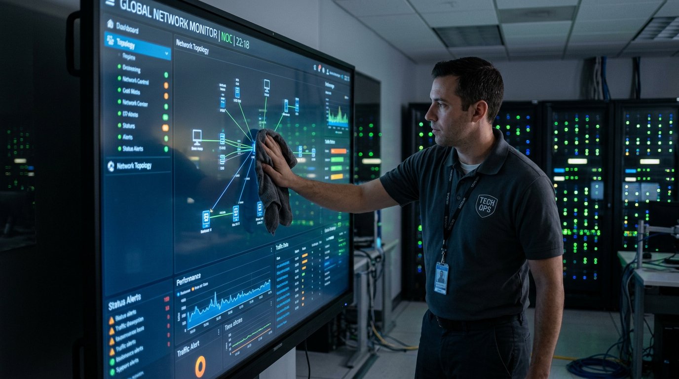 Technician wiping electronics with anti-static cloth
