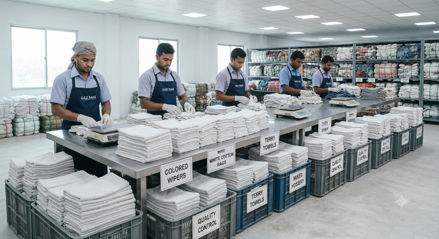 Workers folding huck towels – Gazi Rags