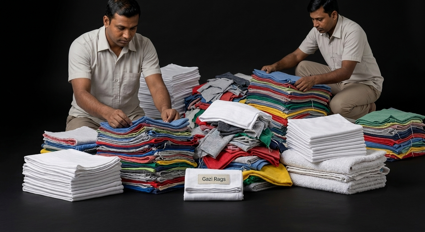 Sorting and grading wiping rags – Gazi Rags Bangladesh