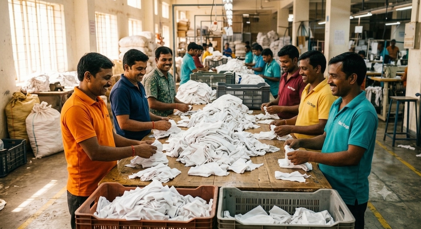 Worker checking white cotton wiping rags – Gazi Rags Bangladesh