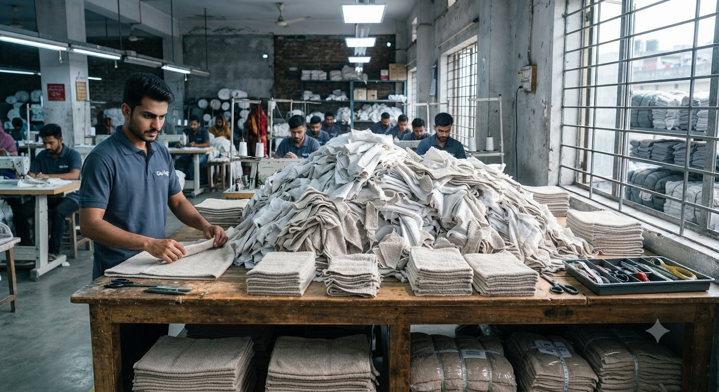 Factory workers processing cotton clips – Gazi Rags Bangladesh