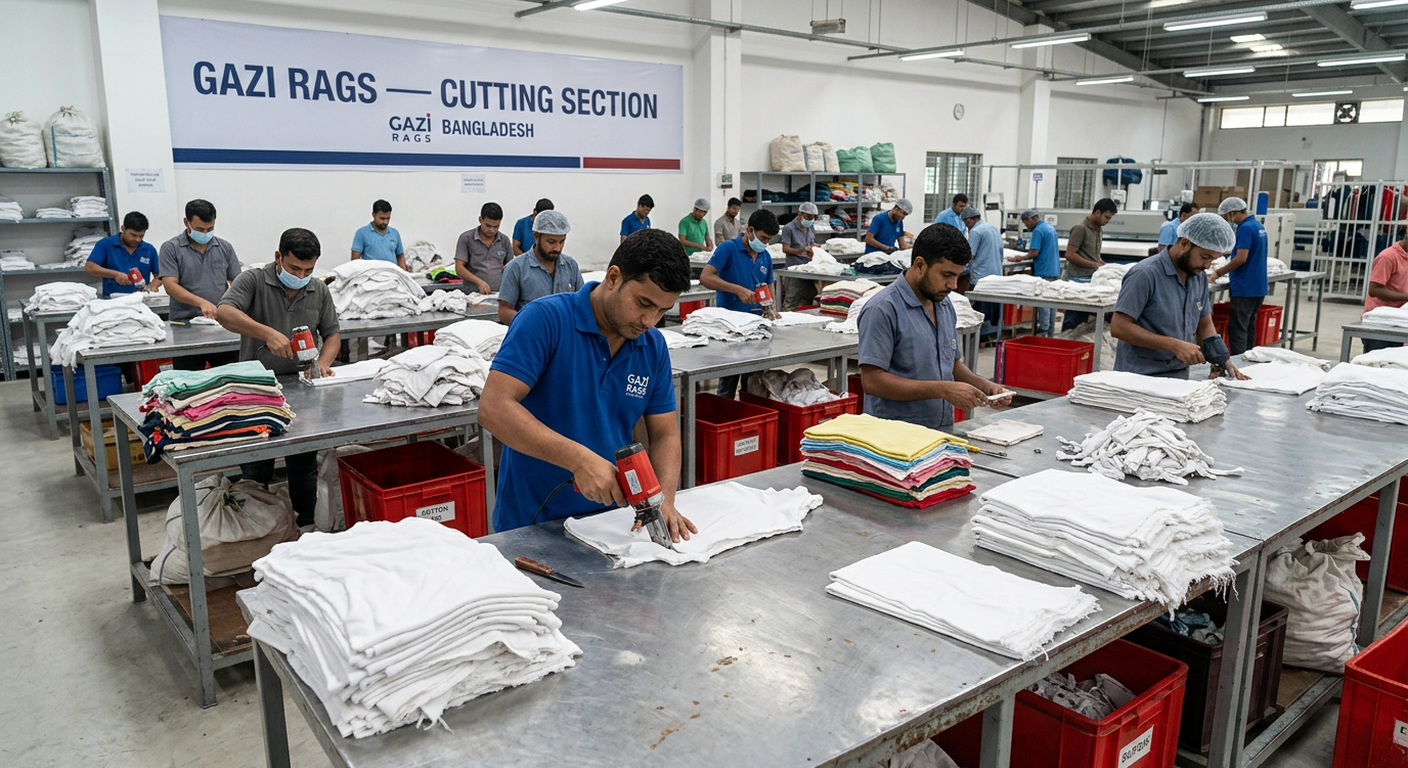 Worker cutting rags – Gazi Rags Bangladesh