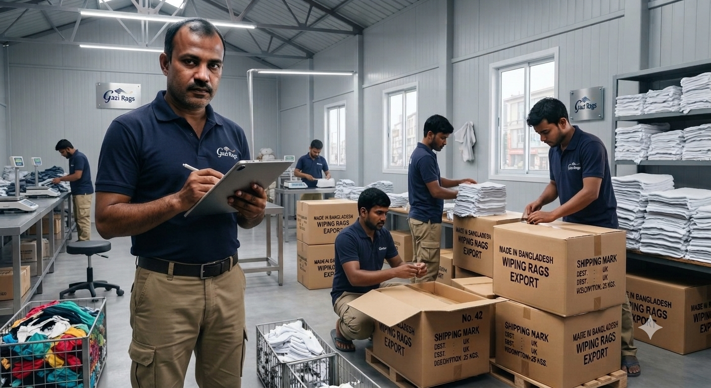 Supervisor checking export boxes – Gazi Rags Bangladesh