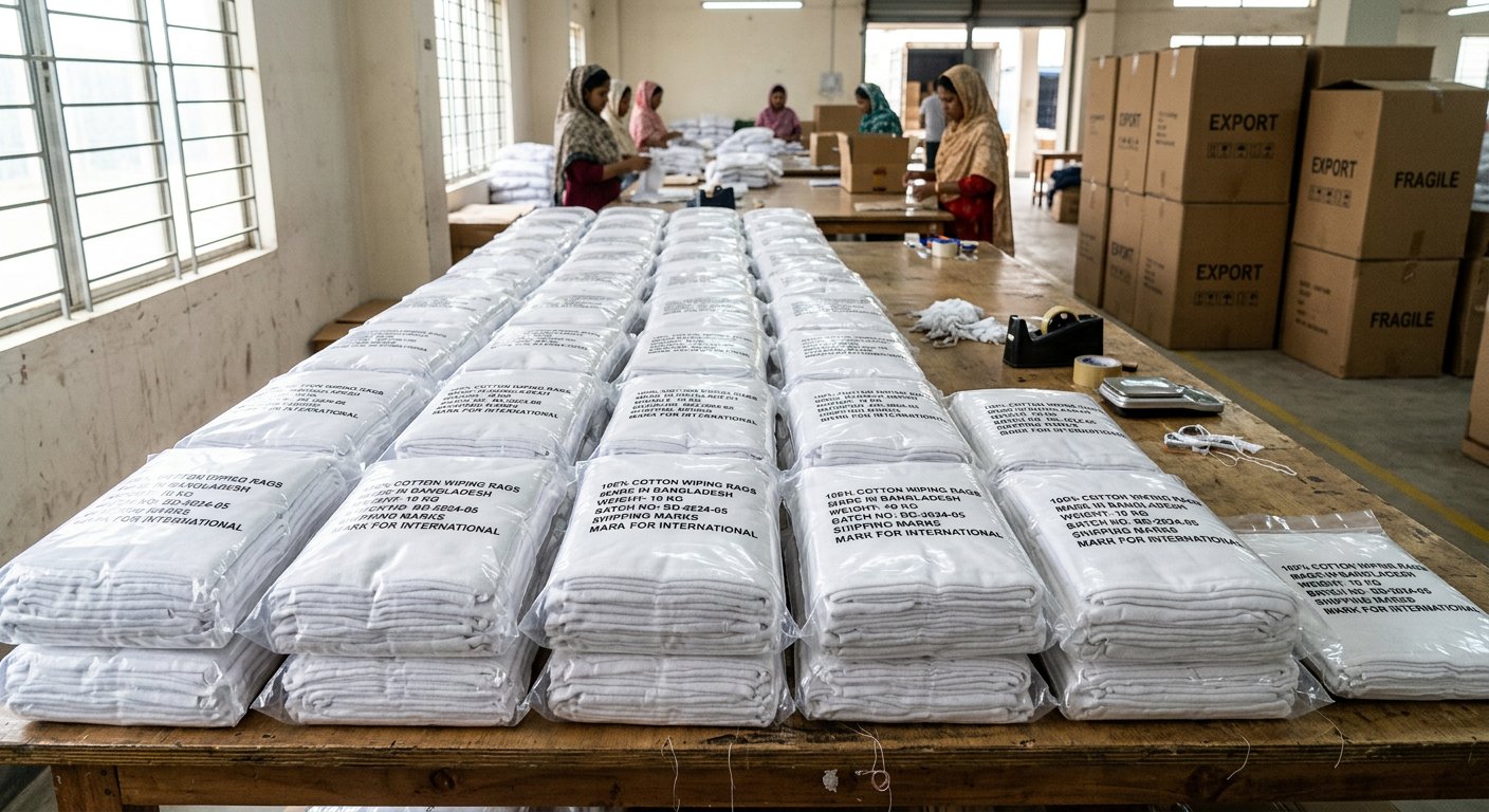 Cotton wiping rags polybag export packs – Gazi Rags Bangladesh